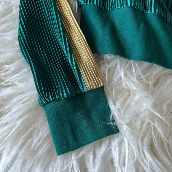 Emerald Green and Gold Pleated Silky Jacket Size S Jealous Tomato - Picture 2 of 3